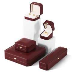 Yinbeini PU Leather Domed Octagonal Red Ring Box Necklace Gift Box Fashion Jewelry Storage Box H017