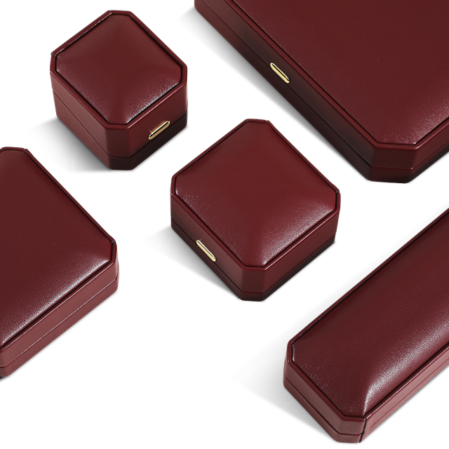 Yinbeini PU Leather Domed Octagonal Red Ring Box Necklace Gift Box Fashion Jewelry Storage Box H017