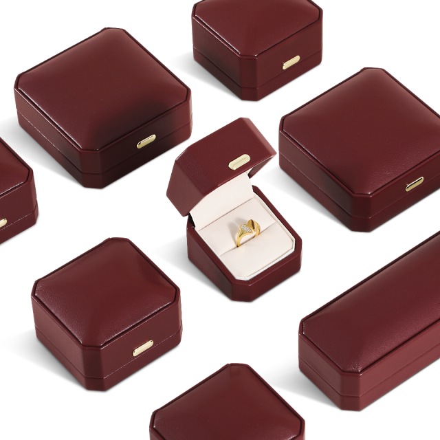 Yinbeini PU Leather Domed Octagonal Red Ring Box Necklace Gift Box Fashion Jewelry Storage Box H017