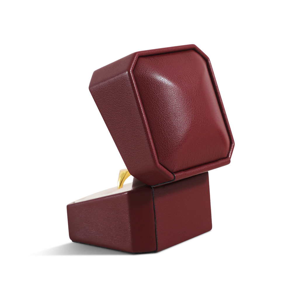Yinbeini PU Leather Domed Octagonal Red Ring Box Necklace Gift Box Fashion Jewelry Storage Box H017