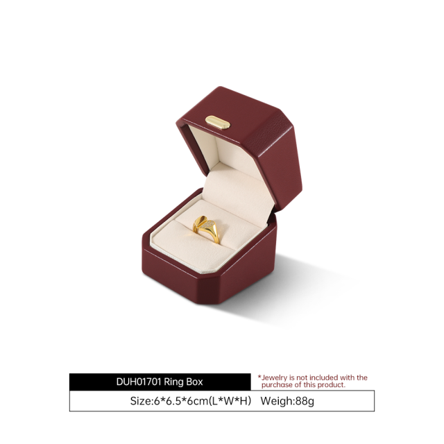 Yinbeini PU Leather Domed Octagonal Red Ring Box Necklace Gift Box Fashion Jewelry Storage Box H017