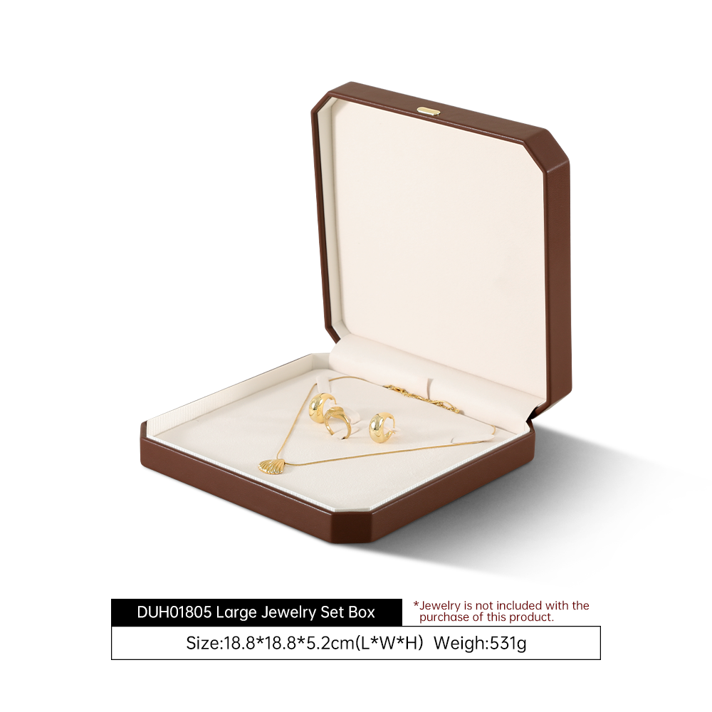 Yinbeini PU Leather Domed Octagonal Red Ring Box Necklace Gift Box Fashion Jewelry Storage Box H017