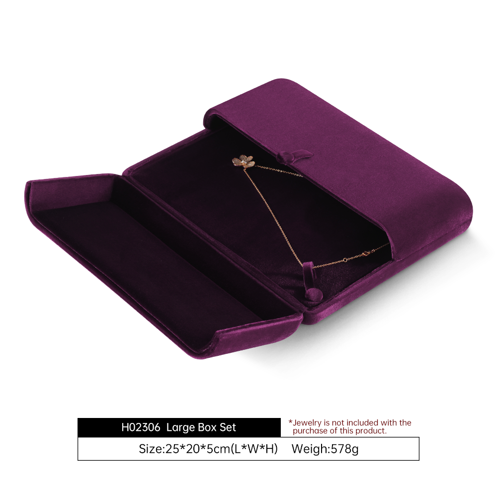 Yinbeini Necklace Earrings Storage Velvet Jewelry Display Box Double-Opening Snap Closure Wedding Ring Box H027