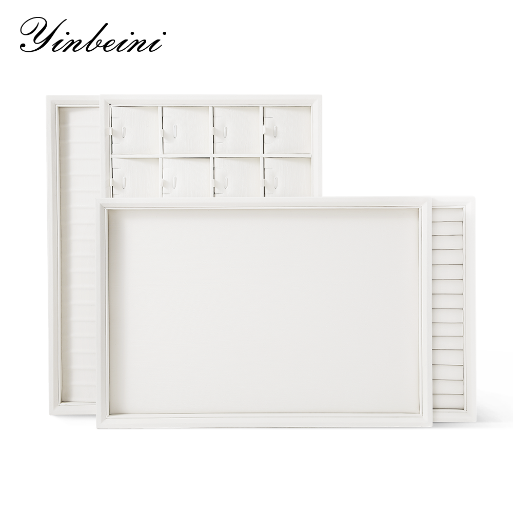 Yinbeini Stackable Ring Earrings Necklace Bracelet Storage Tray PU Leather Jewelry Organizer Tray With Cover Jewel Accessories Storage P001