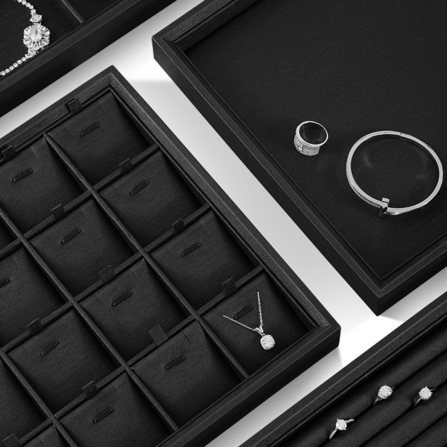 Yinbeini Stackable Ring Earrings Necklace Bracelet Storage Tray PU Leather Jewelry Organizer Tray With Cover Jewel Accessories Storage P001