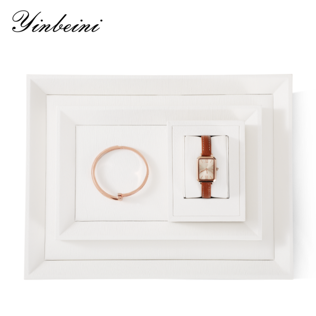 Yinbeini Ring Bracelet Necklace Earrings Chain Storage Tray PU Leather Jewelry Display Pallet Watch Pendant Organizer Tray  P008
