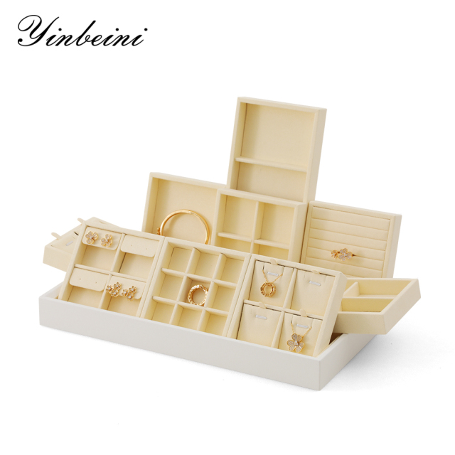 Yinbeini Microfiber Ring Earring Necklace Bracelet Display Case with Cover Jewelry Storage Tray Jewelry Organizer Tray Drawer P012
