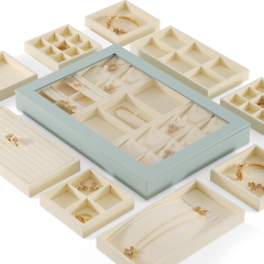 Yinbeini Microfiber Ring Earring Necklace Bracelet Display Case with Cover Jewelry Storage Tray Jewelry Organizer Tray Drawer P012