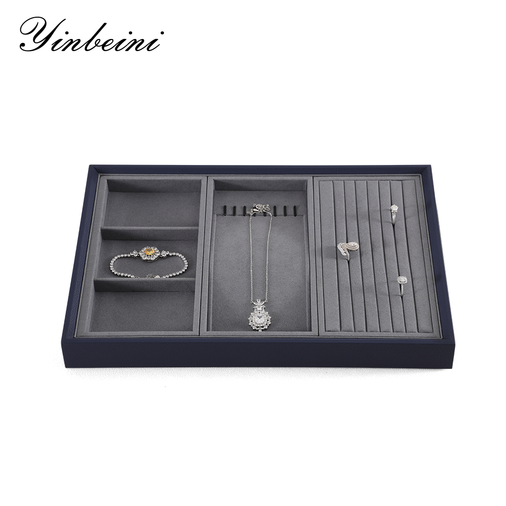 Yinbeini Ring Earring  Bracelet Necklace Display Case with Cover Tray Drawer Jewelry Storage Tray Microfiber Jewelry Organizer P013