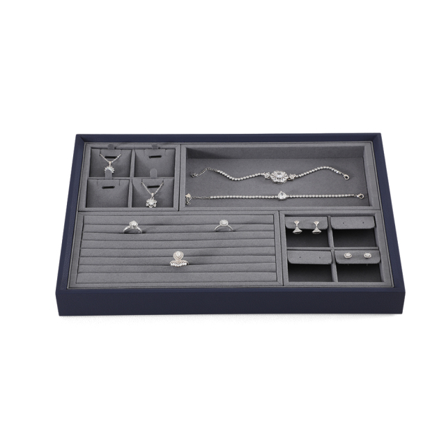 Yinbeini Ring Earring  Bracelet Necklace Display Case with Cover Tray Drawer Jewelry Storage Tray Microfiber Jewelry Organizer P013