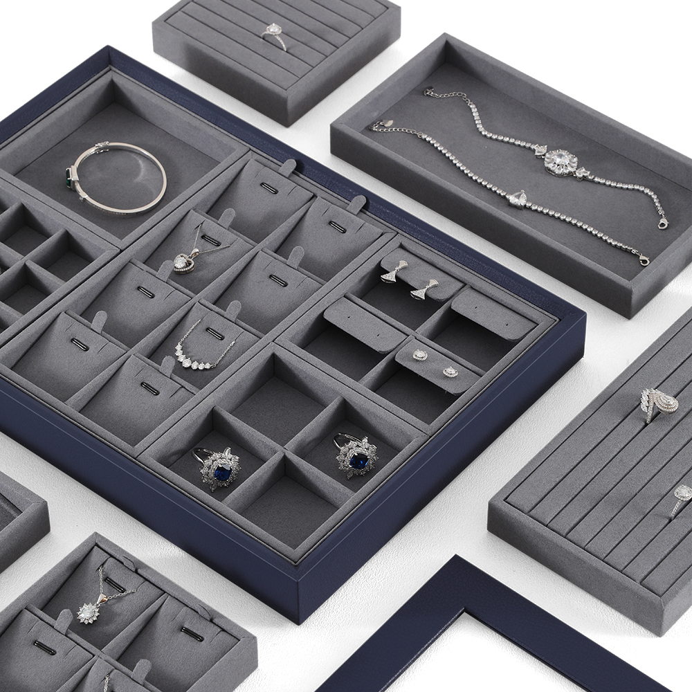 Yinbeini Ring Earring  Bracelet Necklace Display Case with Cover Tray Drawer Jewelry Storage Tray Microfiber Jewelry Organizer P013