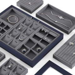 Yinbeini Ring Earring  Bracelet Necklace Display Case with Cover Tray Drawer Jewelry Storage Tray Microfiber Jewelry Organizer P013