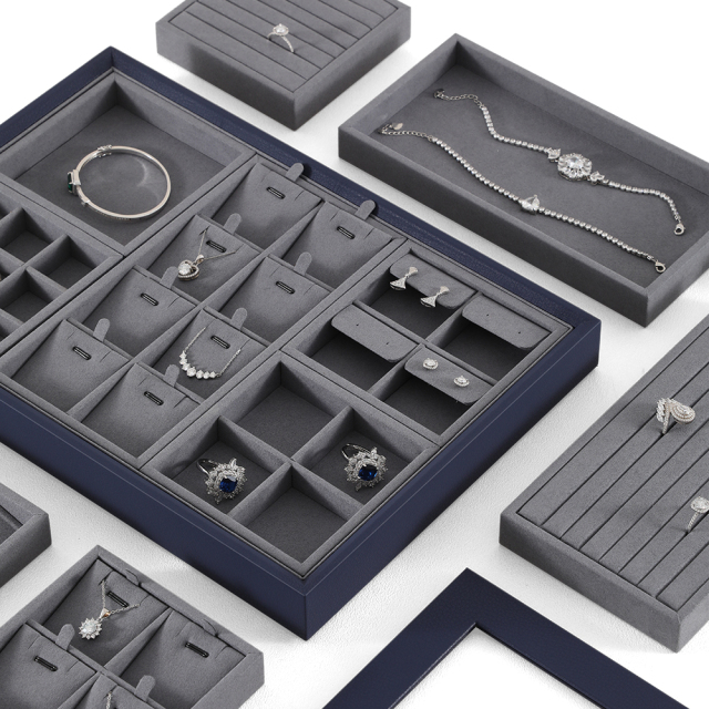 Yinbeini Ring Earring  Bracelet Necklace Display Case with Cover Tray Drawer Jewelry Storage Tray Microfiber Jewelry Organizer P013