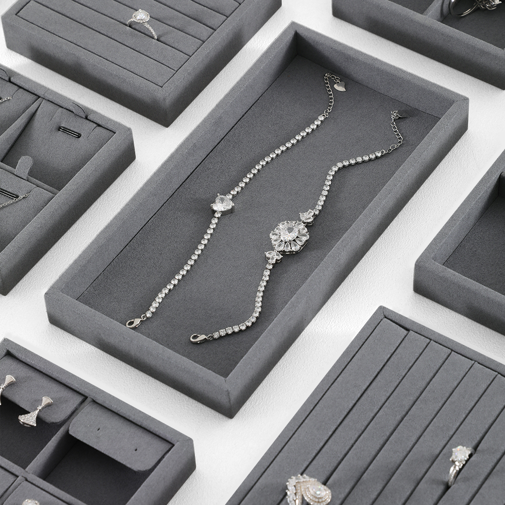 Yinbeini Ring Earring  Bracelet Necklace Display Case with Cover Tray Drawer Jewelry Storage Tray Microfiber Jewelry Organizer P013