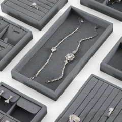 Yinbeini Ring Earring  Bracelet Necklace Display Case with Cover Tray Drawer Jewelry Storage Tray Microfiber Jewelry Organizer P013