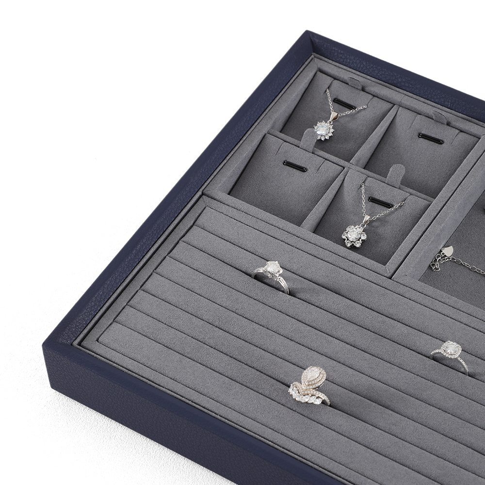 Yinbeini Ring Earring  Bracelet Necklace Display Case with Cover Tray Drawer Jewelry Storage Tray Microfiber Jewelry Organizer P013