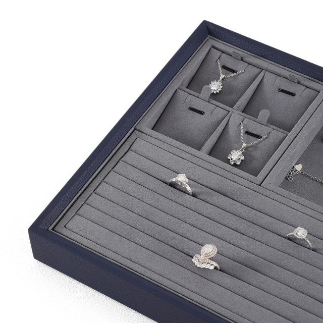 Yinbeini Ring Earring  Bracelet Necklace Display Case with Cover Tray Drawer Jewelry Storage Tray Microfiber Jewelry Organizer P013