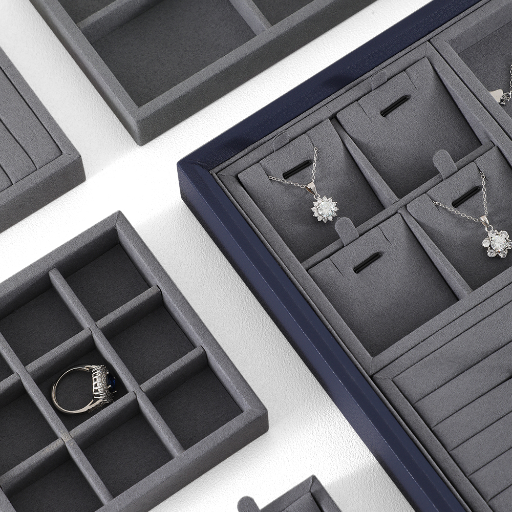 Yinbeini Ring Earring  Bracelet Necklace Display Case with Cover Tray Drawer Jewelry Storage Tray Microfiber Jewelry Organizer P013