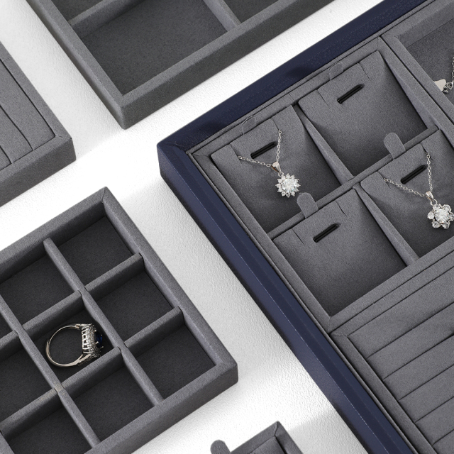 Yinbeini Ring Earring  Bracelet Necklace Display Case with Cover Tray Drawer Jewelry Storage Tray Microfiber Jewelry Organizer P013