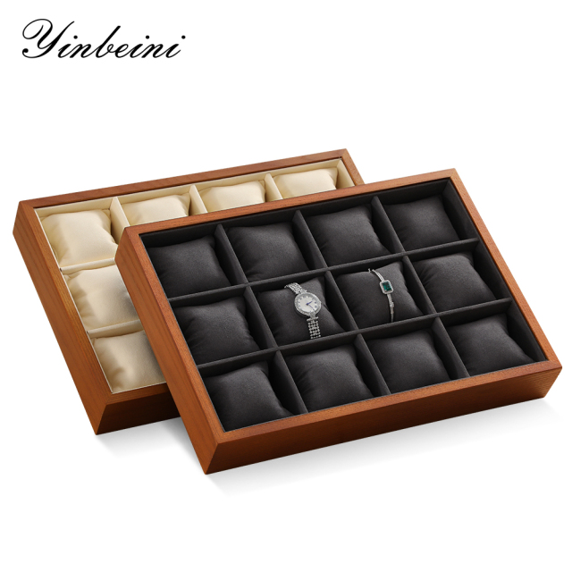Yinbeini solid wood Fraxinus mandshurica watch tray watch box watch jewelry collection arrangement tray watch storage display tray12-grid pillow tray P003