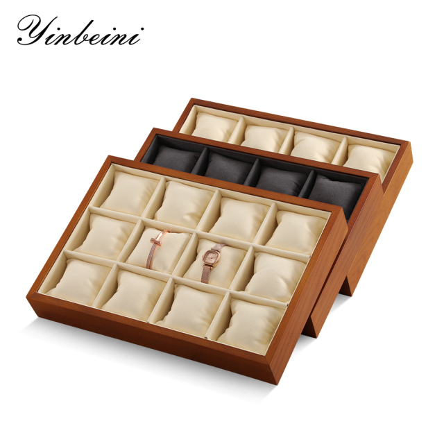 Yinbeini solid wood Fraxinus mandshurica watch tray watch box watch jewelry collection arrangement tray watch storage display tray12-grid pillow tray P003