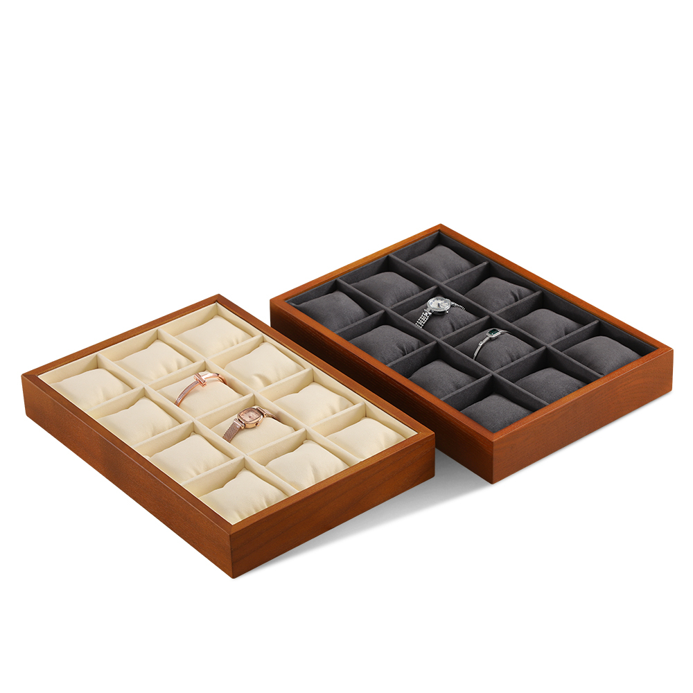Yinbeini solid wood Fraxinus mandshurica watch tray watch box watch jewelry collection arrangement tray watch storage display tray12-grid pillow tray P003