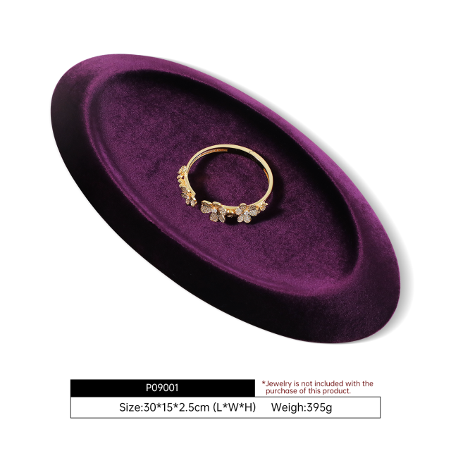 Yinbeini Velvet Material Outward-Sloping Oval Plate Display Tray For Pendants and Bracelets Jewelry Storage Display Tray P090