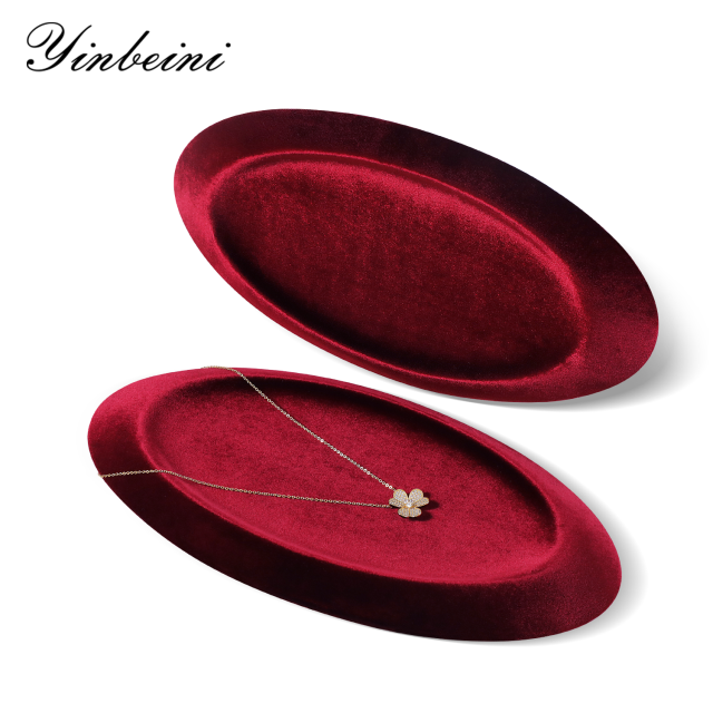Yinbeini Velvet Material Outward-Sloping Oval Plate Display Tray For Pendants and Bracelets Jewelry Storage Display Tray P090