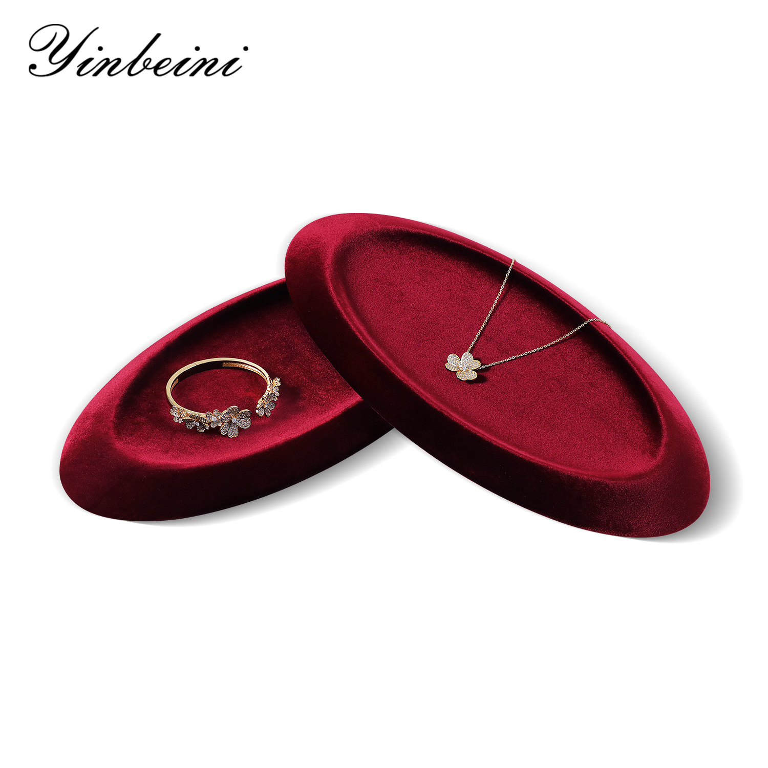 Yinbeini Velvet Material Outward-Sloping Oval Plate Display Tray For Pendants and Bracelets Jewelry Storage Display Tray P090