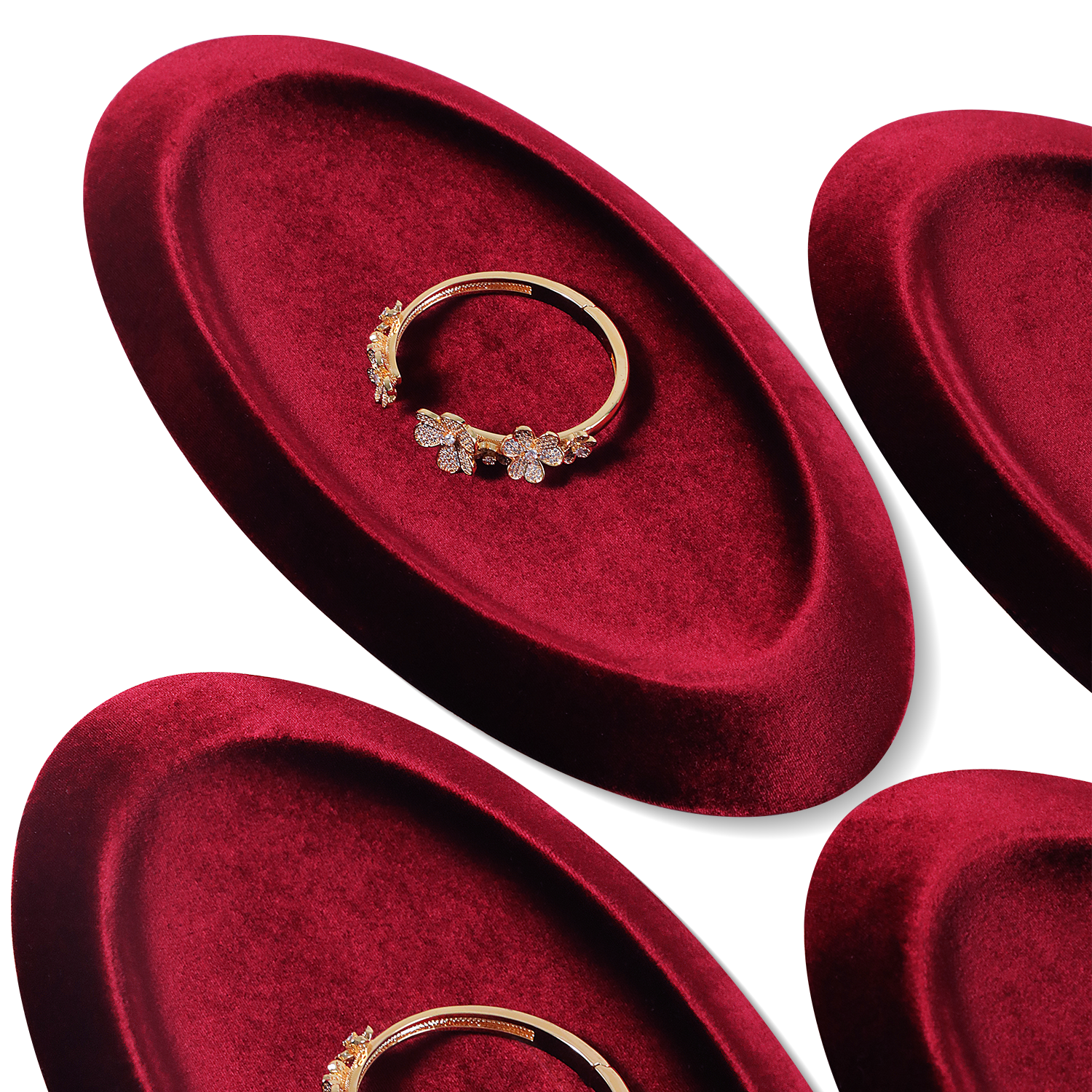 Yinbeini Velvet Material Outward-Sloping Oval Plate Display Tray For Pendants and Bracelets Jewelry Storage Display Tray P090