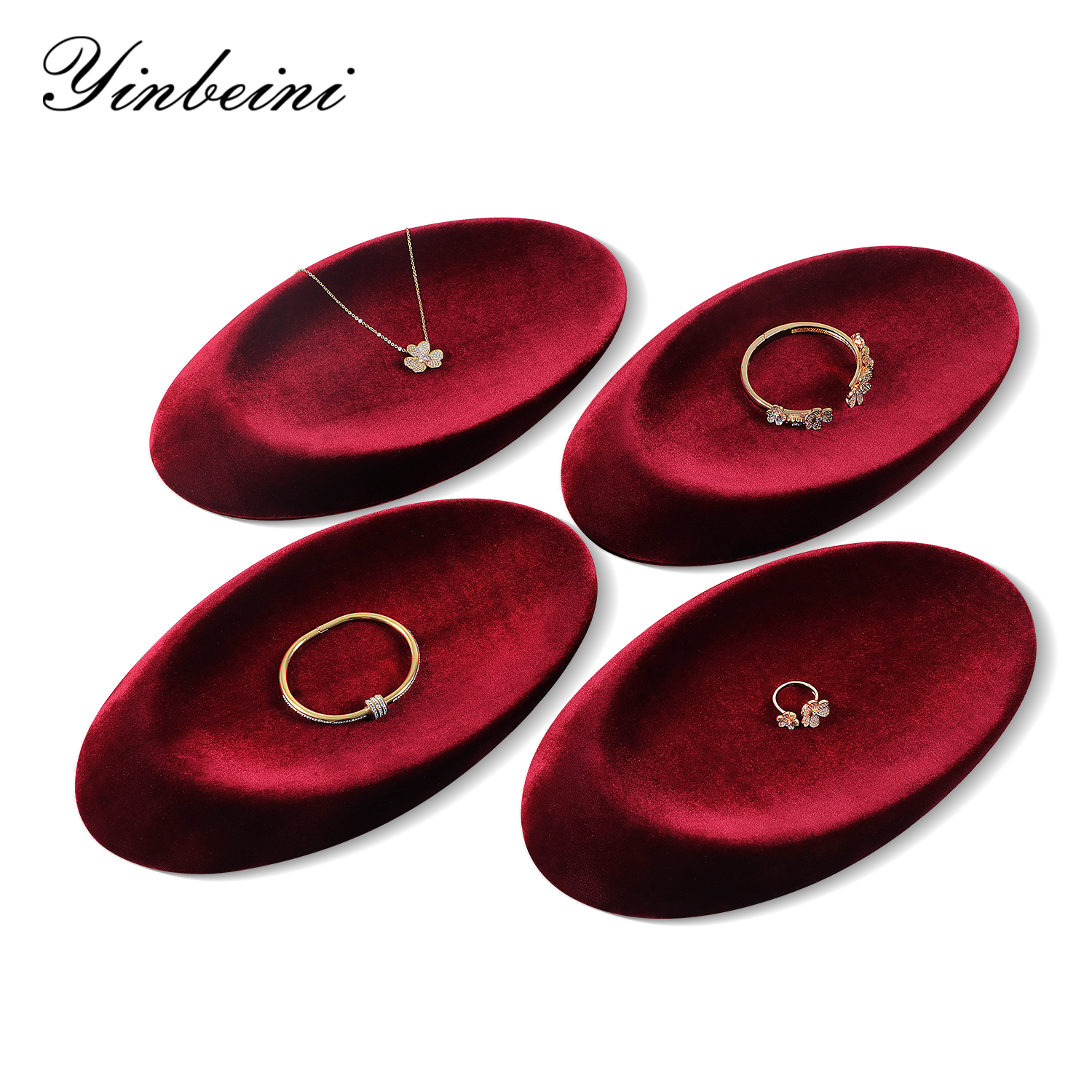 Yinbeini Quadrilateral Oval Disc Necklace Crystal Bracelet Creative Design  Velvet Display Plate Prop P091
