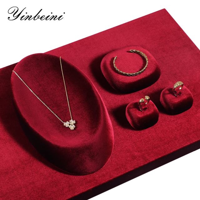 Yinbeini Quadrilateral Oval Disc Necklace Crystal Bracelet Creative Design  Velvet Display Plate Prop P091