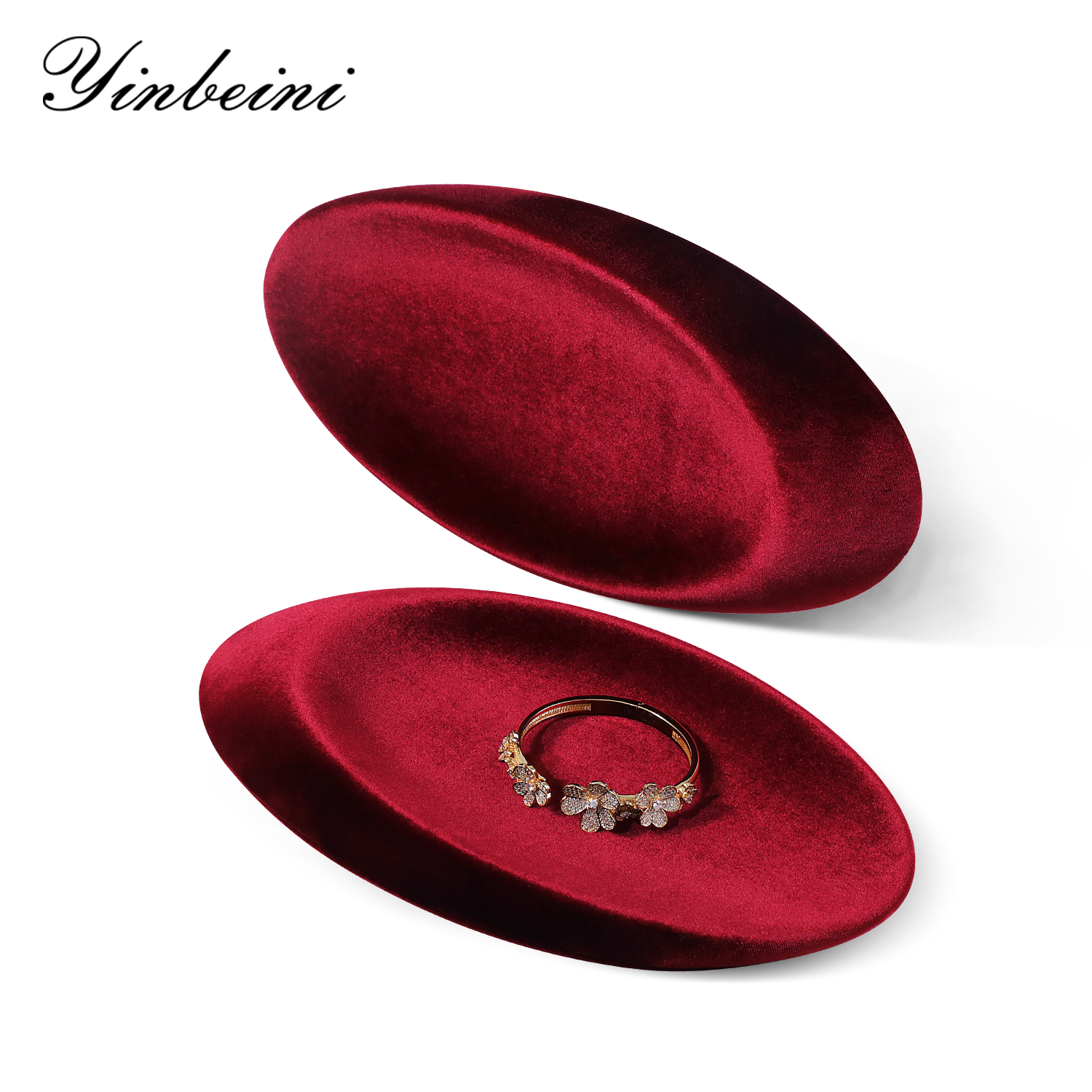 Yinbeini Quadrilateral Oval Disc Necklace Crystal Bracelet Creative Design  Velvet Display Plate Prop P091