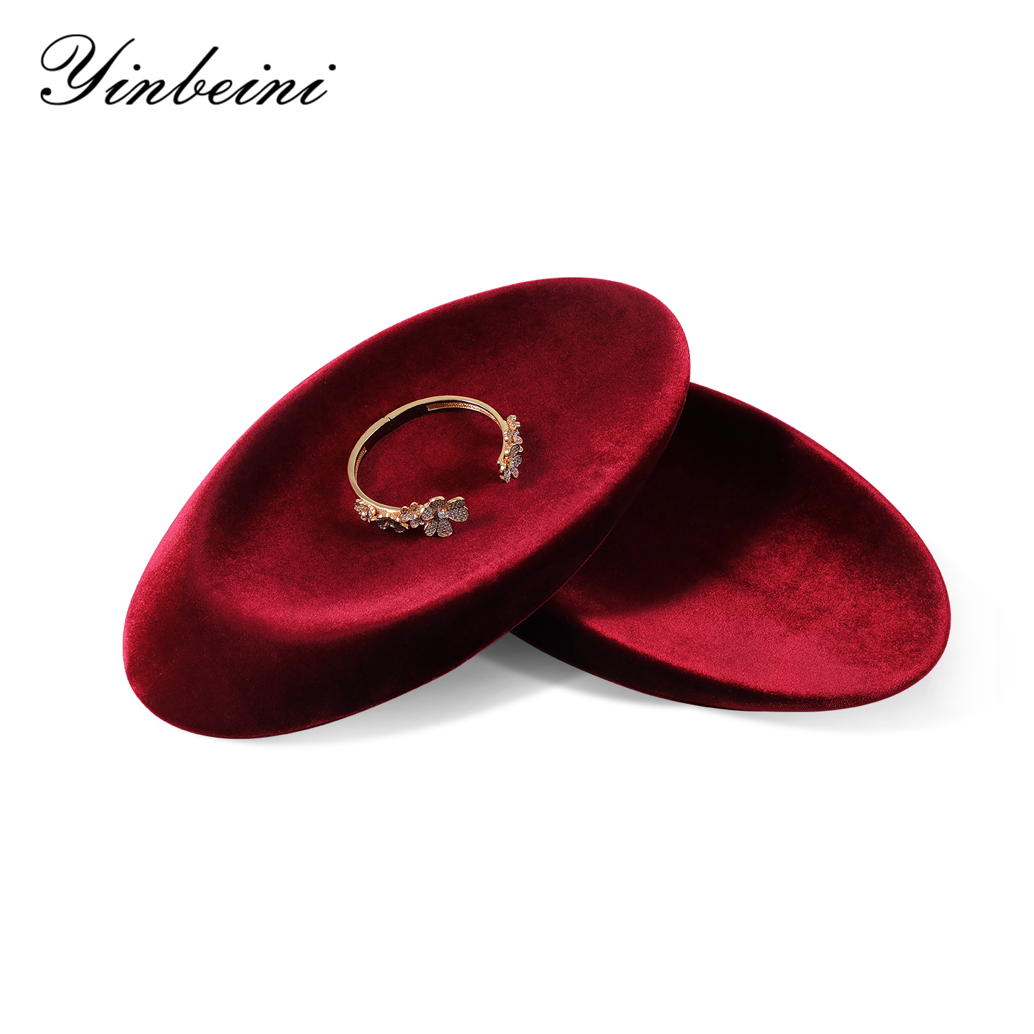 Yinbeini Quadrilateral Oval Disc Necklace Crystal Bracelet Creative Design  Velvet Display Plate Prop P091