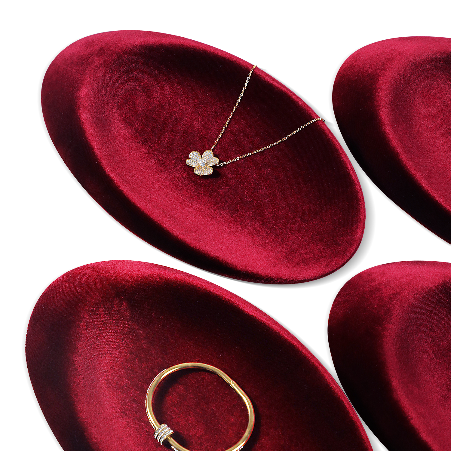 Yinbeini Quadrilateral Oval Disc Necklace Crystal Bracelet Creative Design  Velvet Display Plate Prop P091