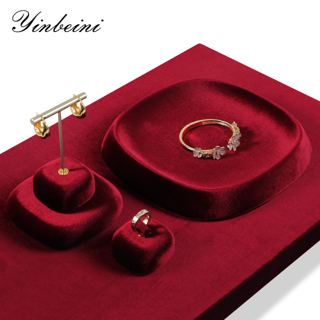 Yinbeini Velvet Square and Round Outward-Sloping Ring Display Tray High-End Diamond Jewelry Storage Tray P092