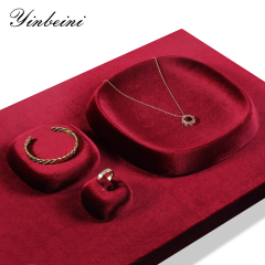 Yinbeini Velvet Square and Round Outward-Sloping Ring Display Tray High-End Diamond Jewelry Storage Tray P092
