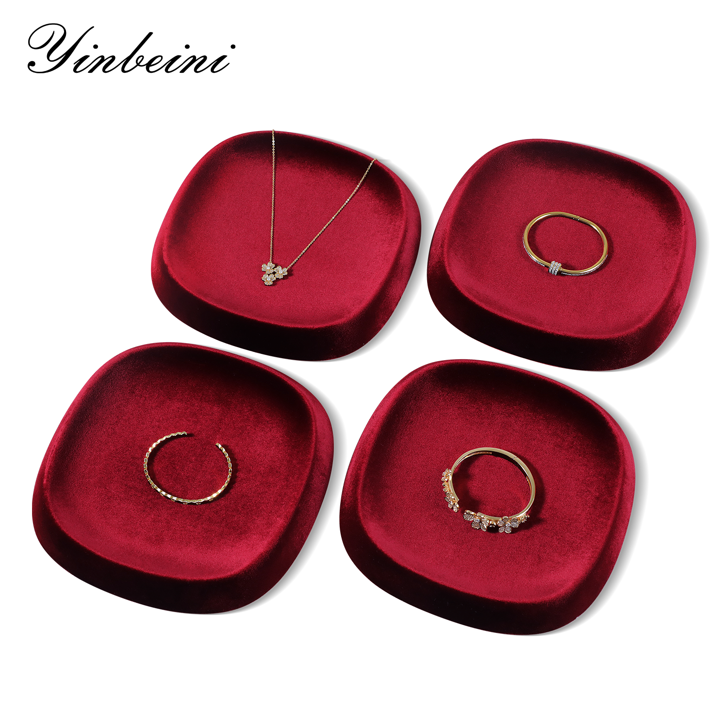 Yinbeini Velvet Square and Round Outward-Sloping Ring Display Tray High-End Diamond Jewelry Storage Tray P092