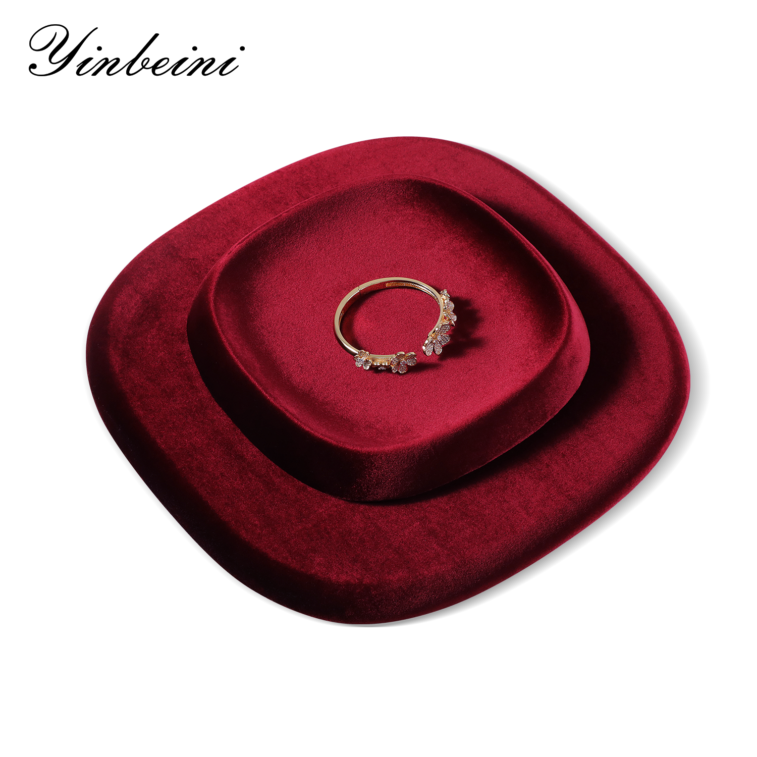 Yinbeini Velvet Square and Round Outward-Sloping Ring Display Tray High-End Diamond Jewelry Storage Tray P092