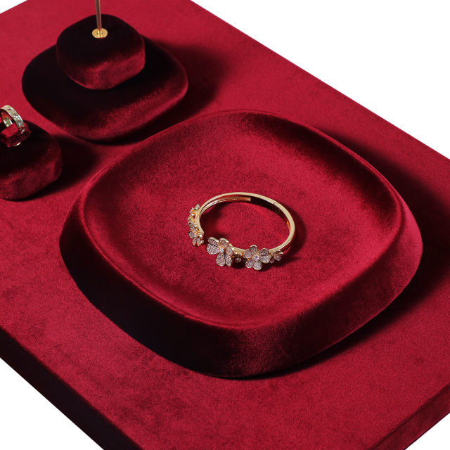 Yinbeini Velvet Square and Round Outward-Sloping Ring Display Tray High-End Diamond Jewelry Storage Tray P092