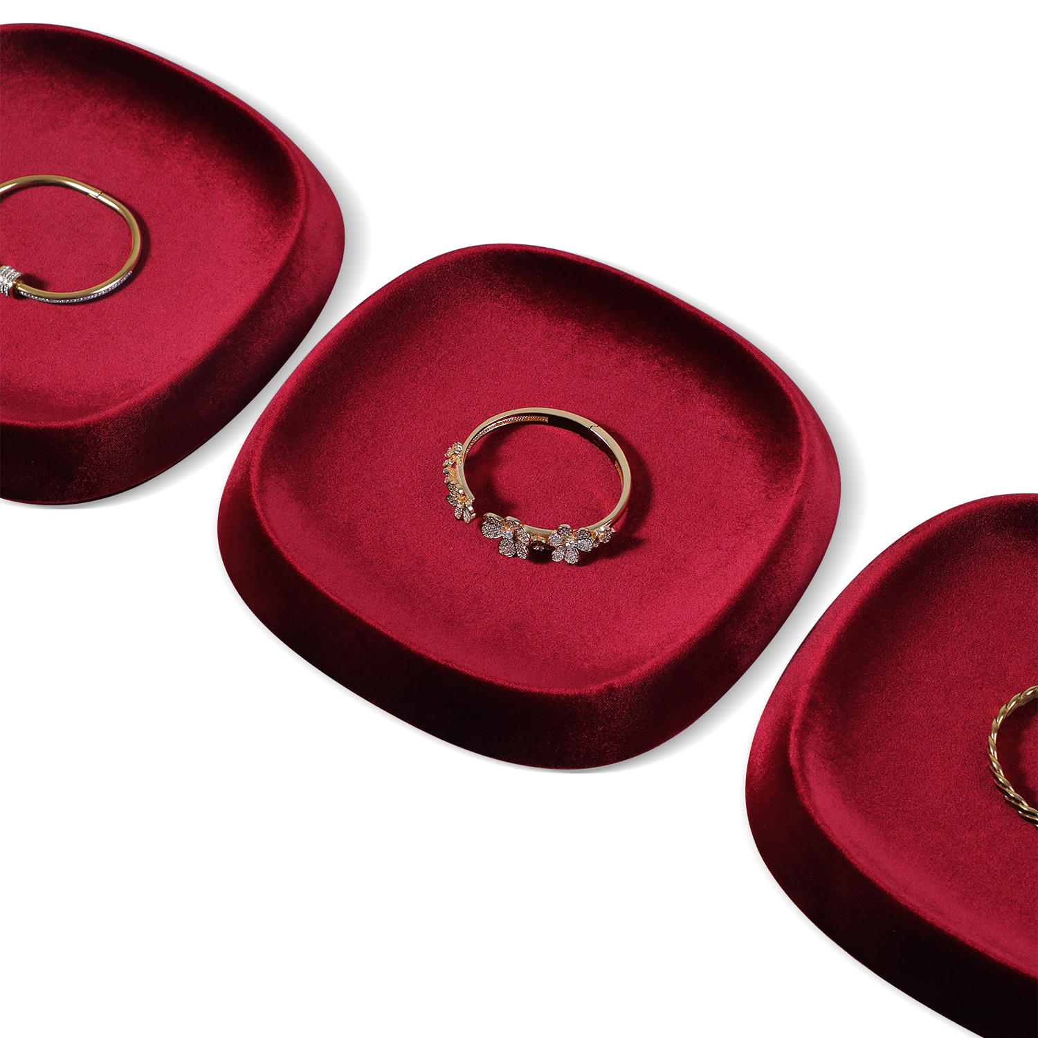 Yinbeini Velvet Square and Round Outward-Sloping Ring Display Tray High-End Diamond Jewelry Storage Tray P092