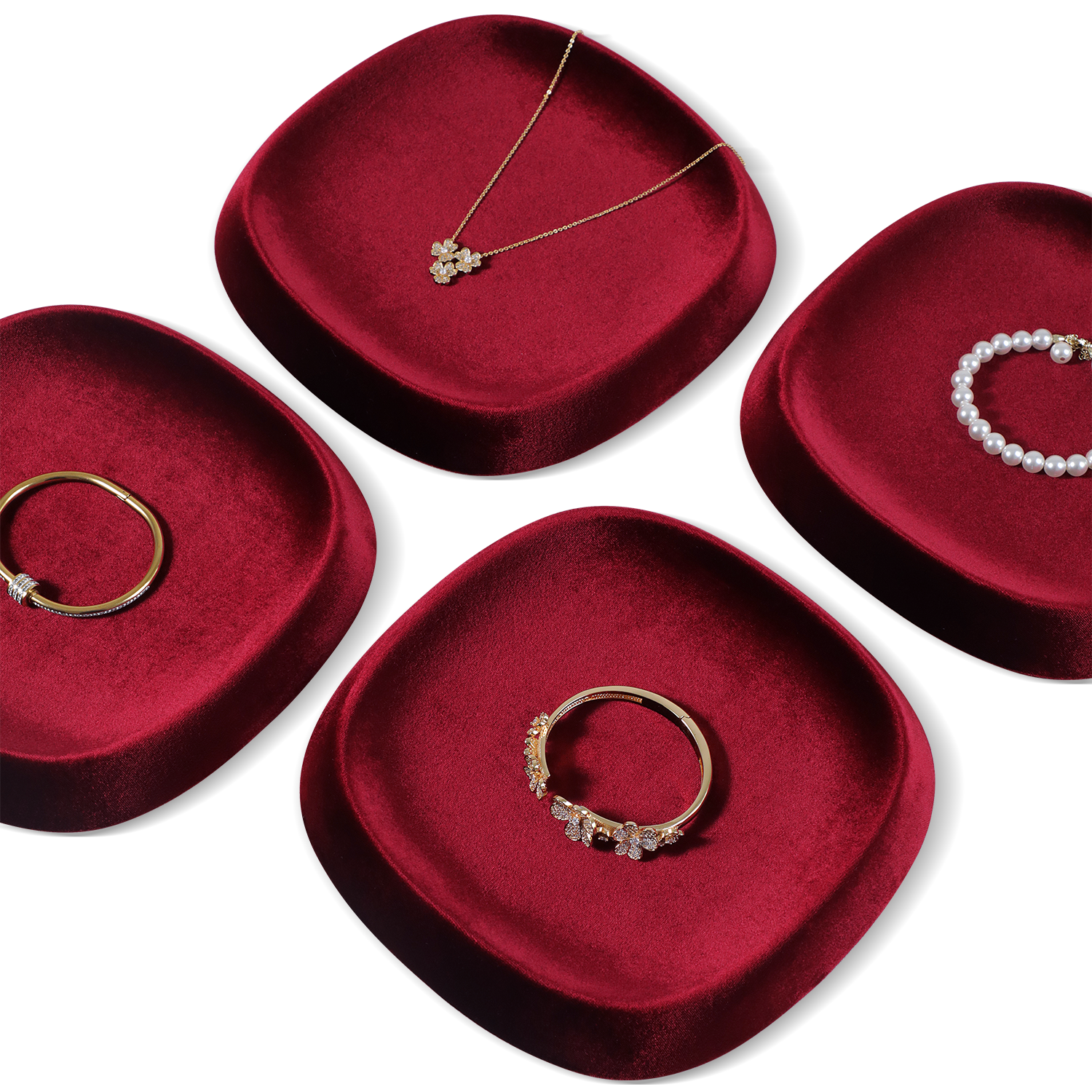 Yinbeini Velvet Square and Round Outward-Sloping Ring Display Tray High-End Diamond Jewelry Storage Tray P092
