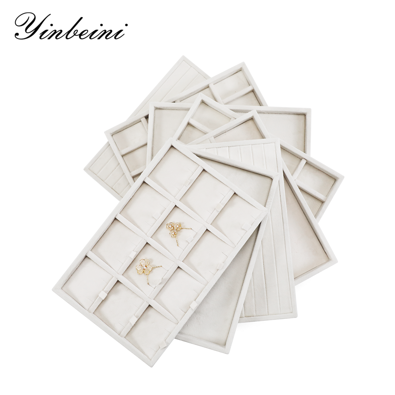 Yinbeini Velvet Jewelry Tray Drawers Organizer Plate Multi-Compartment Storage for Earrings Ring Necklace Bracelets Watch P093