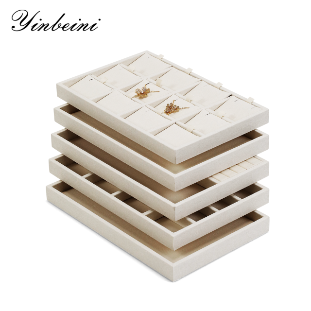 Yinbeini Linen Jewelry Display Tray Storage Organizer Rings Necklace Bracelet Showcase Plate Holder P097