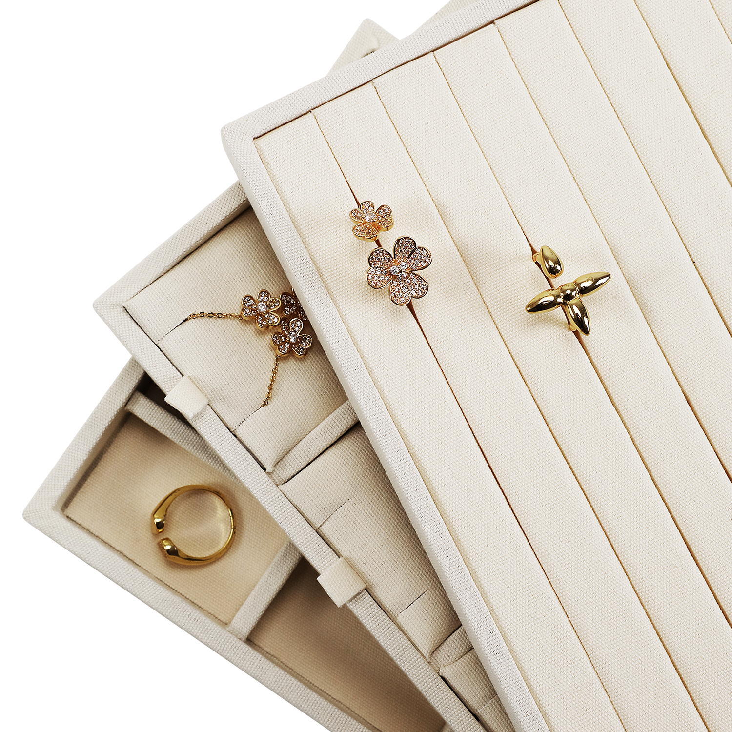 Yinbeini Linen Jewelry Display Tray Storage Organizer Rings Necklace Bracelet Showcase Plate Holder P097