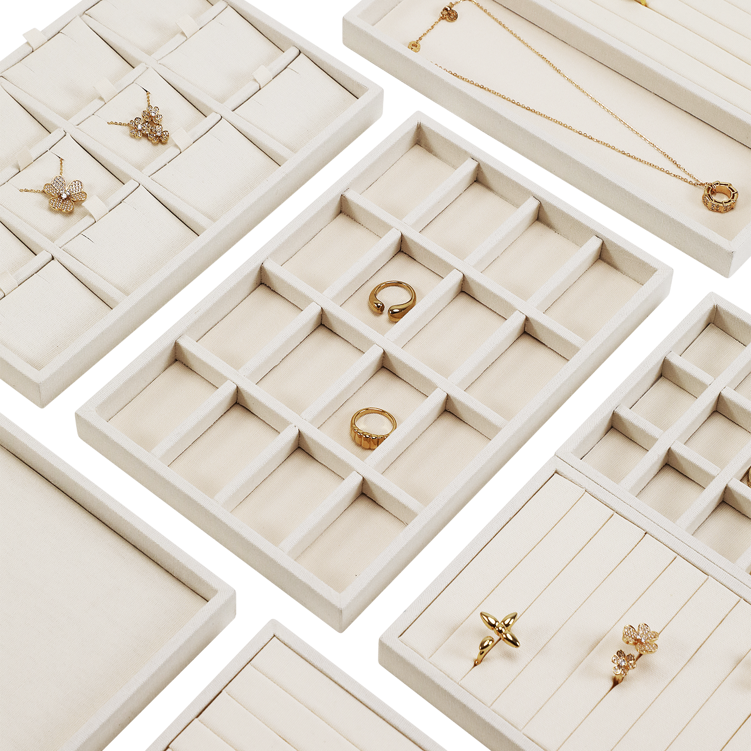 Yinbeini Linen Jewelry Display Tray Storage Organizer Rings Necklace Bracelet Showcase Plate Holder P097