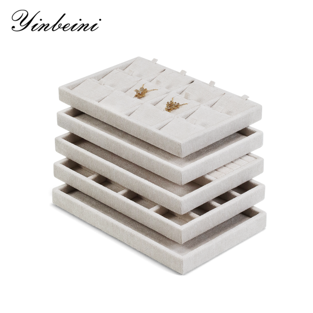 Yinbeini Cotton-Linen Jewelry Display Tray Ring Necklace Earrings Bracelet Brooches Storage Organizer Countertop Display P100