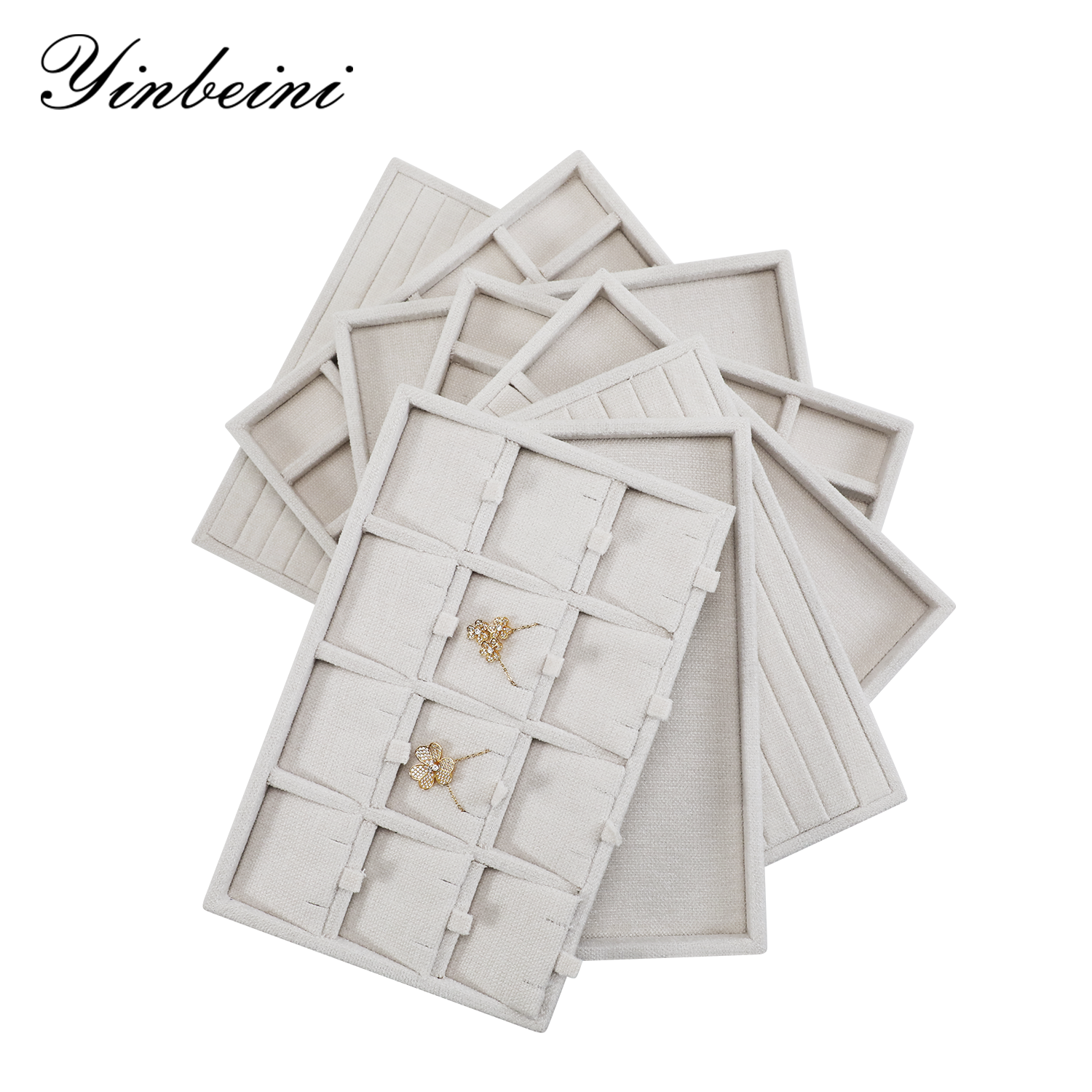 Yinbeini Cotton-Linen Jewelry Display Tray Ring Necklace Earrings Bracelet Brooches Storage Organizer Countertop Display P100