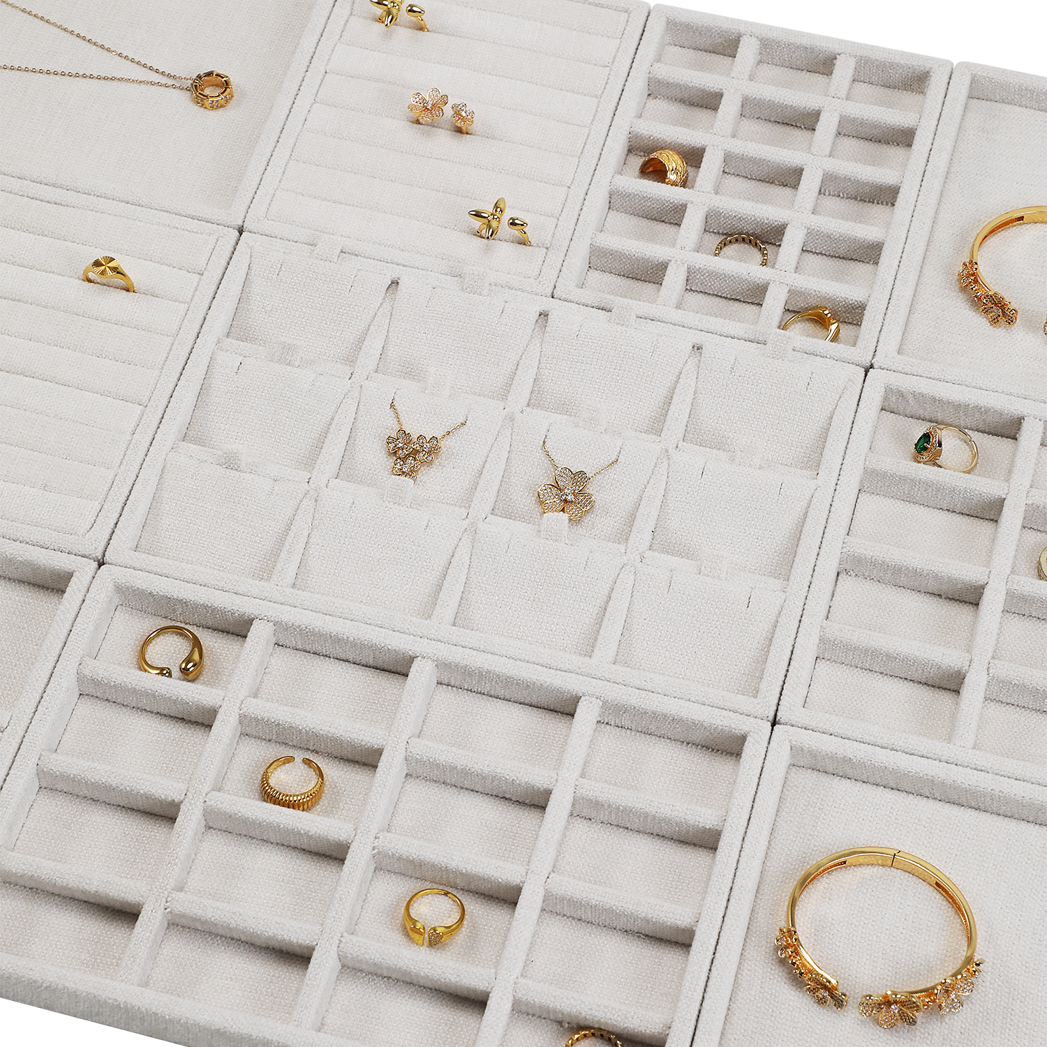 Yinbeini Cotton-Linen Jewelry Display Tray Ring Necklace Earrings Bracelet Brooches Storage Organizer Countertop Display P100
