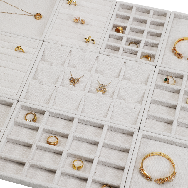 Yinbeini Cotton-Linen Jewelry Display Tray Ring Necklace Earrings Bracelet Brooches Storage Organizer Countertop Display P100
